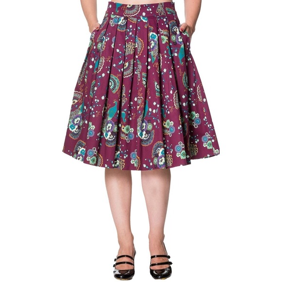 Banned Apparel Dresses & Skirts - Banned Apparel Frankie Peacock Skirt Women's‎ Small Bordeaux Purple Pleated NWT